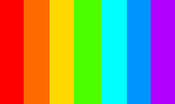 虹色の7色変化（赤、橙、黄、緑、青、藍、紫）